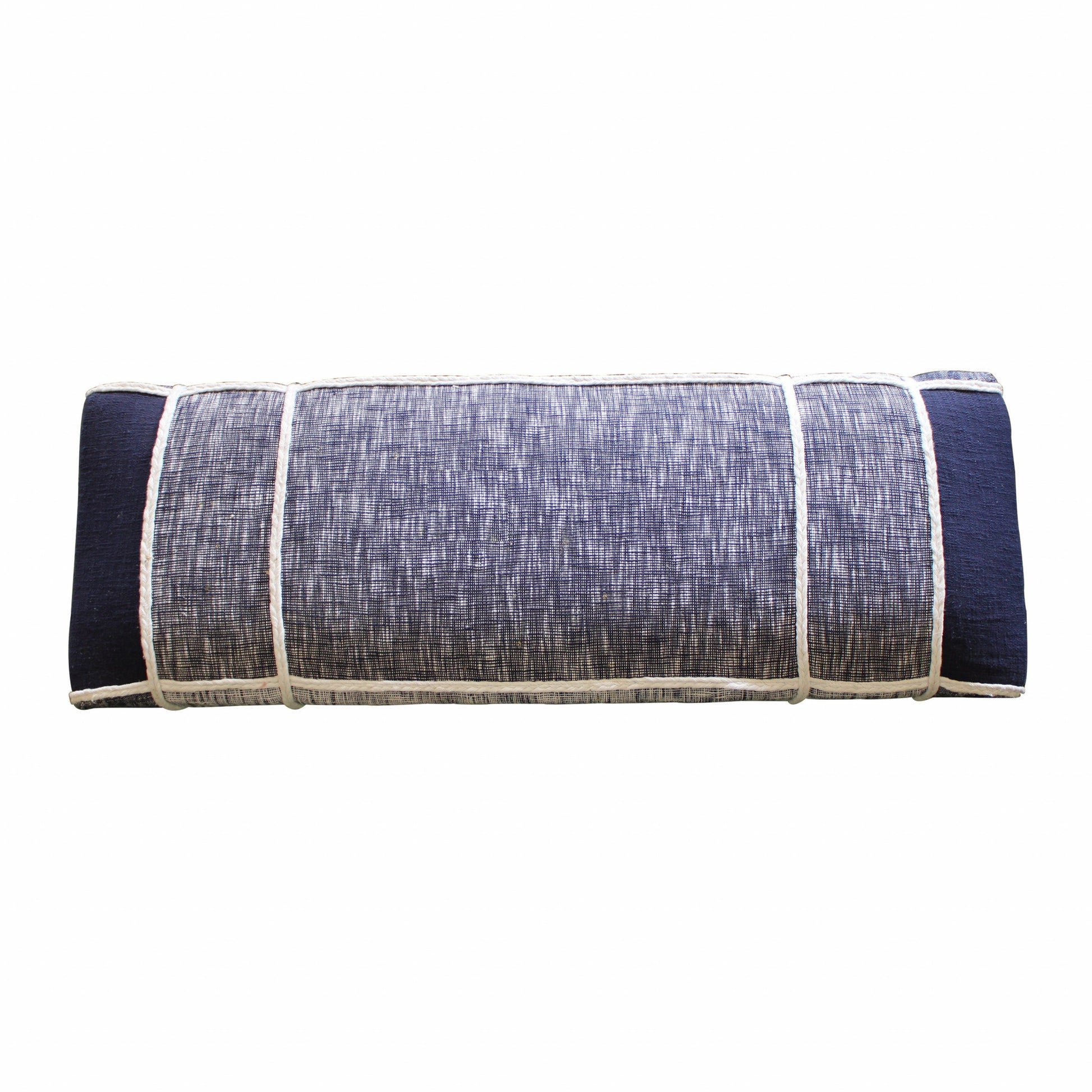 47" Blue And Gray Textural White Leg Upholstered Bench-Benches-DECOROLALA