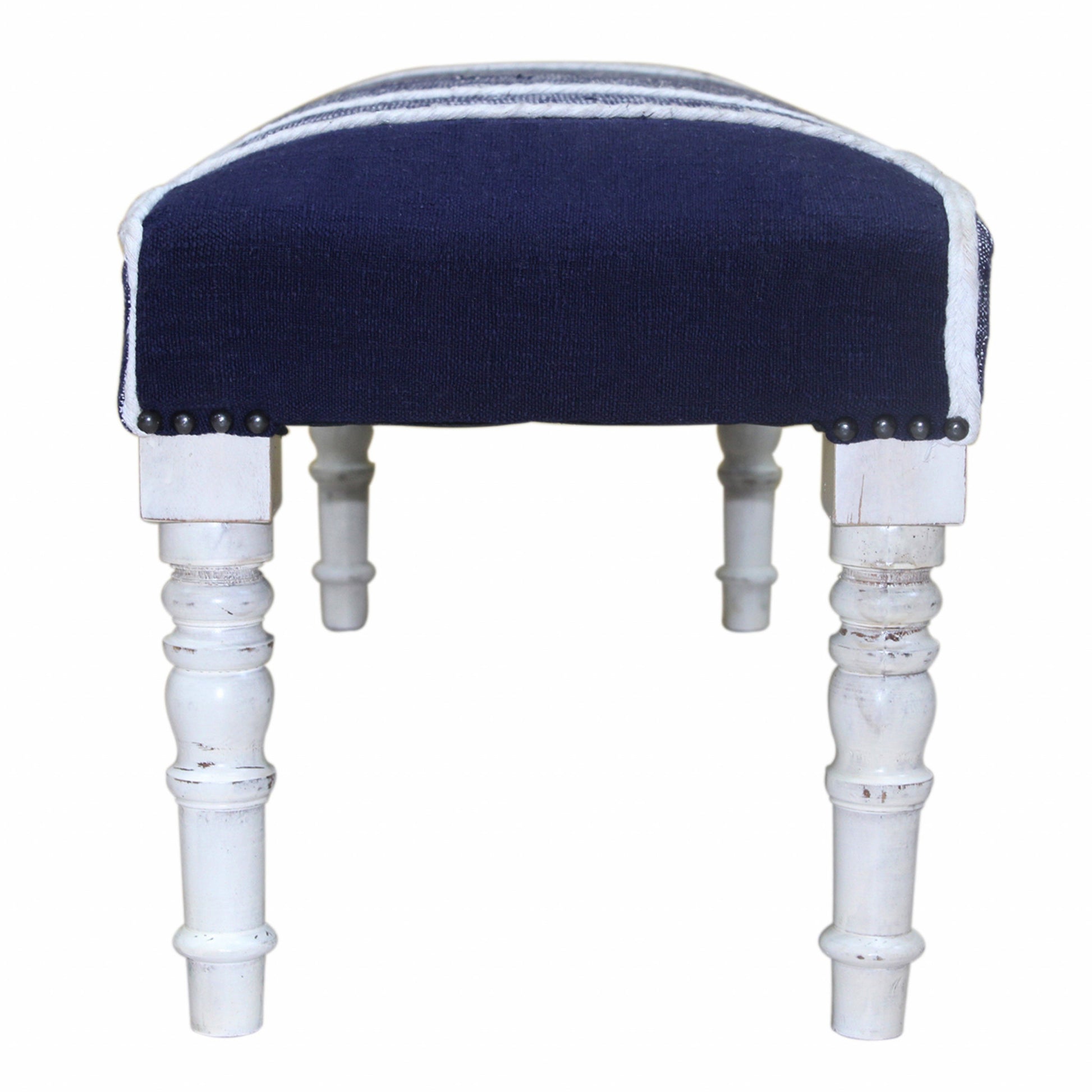 47" Blue And Gray Textural White Leg Upholstered Bench-Benches-DECOROLALA