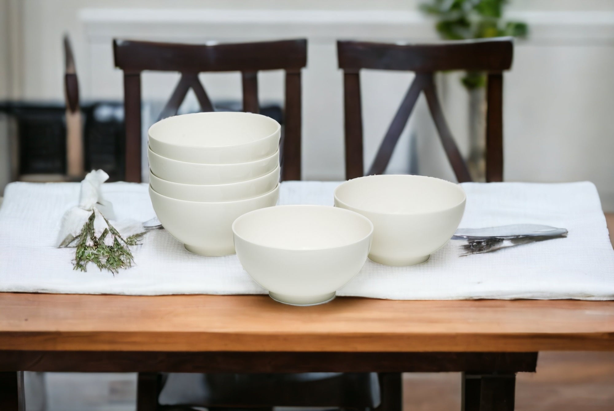 White Six Piece Porcelain Service For Six Bowl Set-1