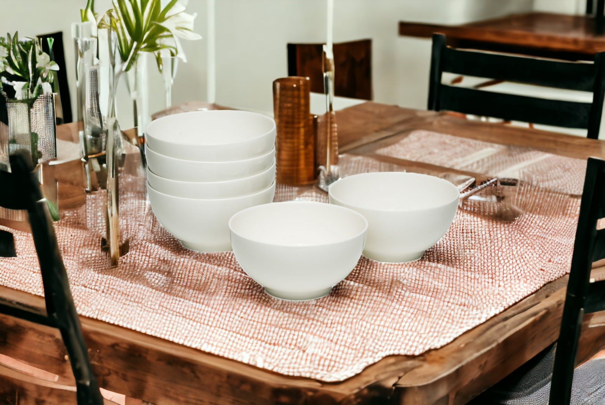 White Six Piece Porcelain Service For Six Bowl Set-2