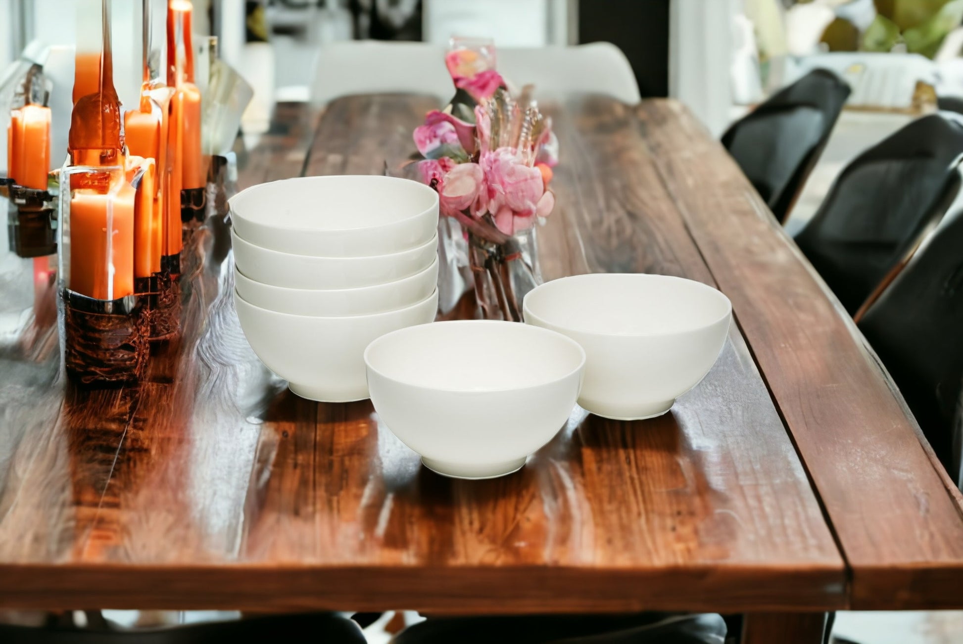 White Six Piece Porcelain Service For Six Bowl Set-0