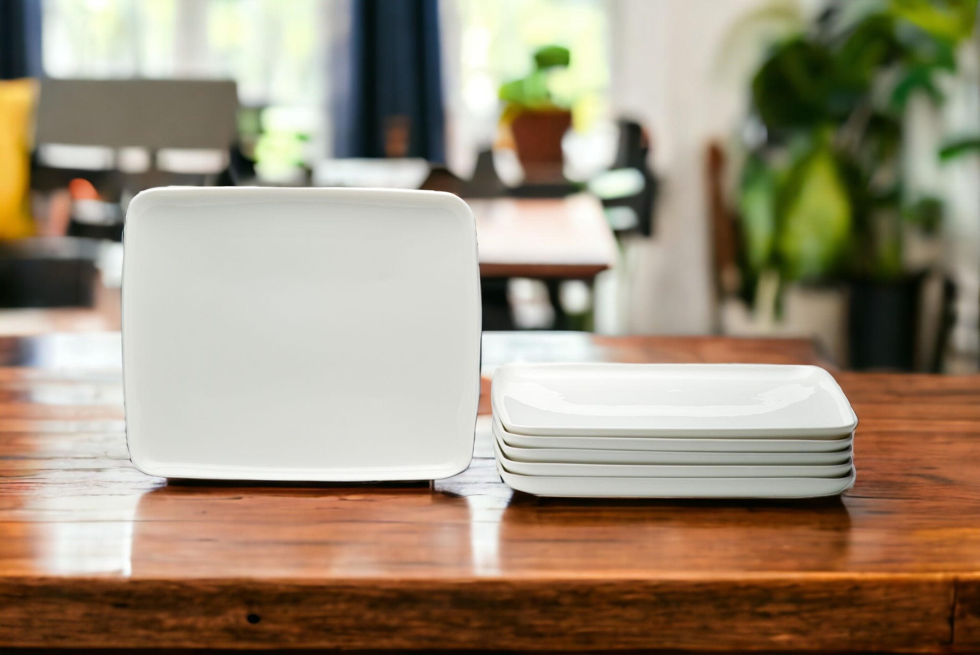 White Six Piece Rectangle Porcelain Service For Six Dinner Plate Set-Dinnerware-DECOROLALA