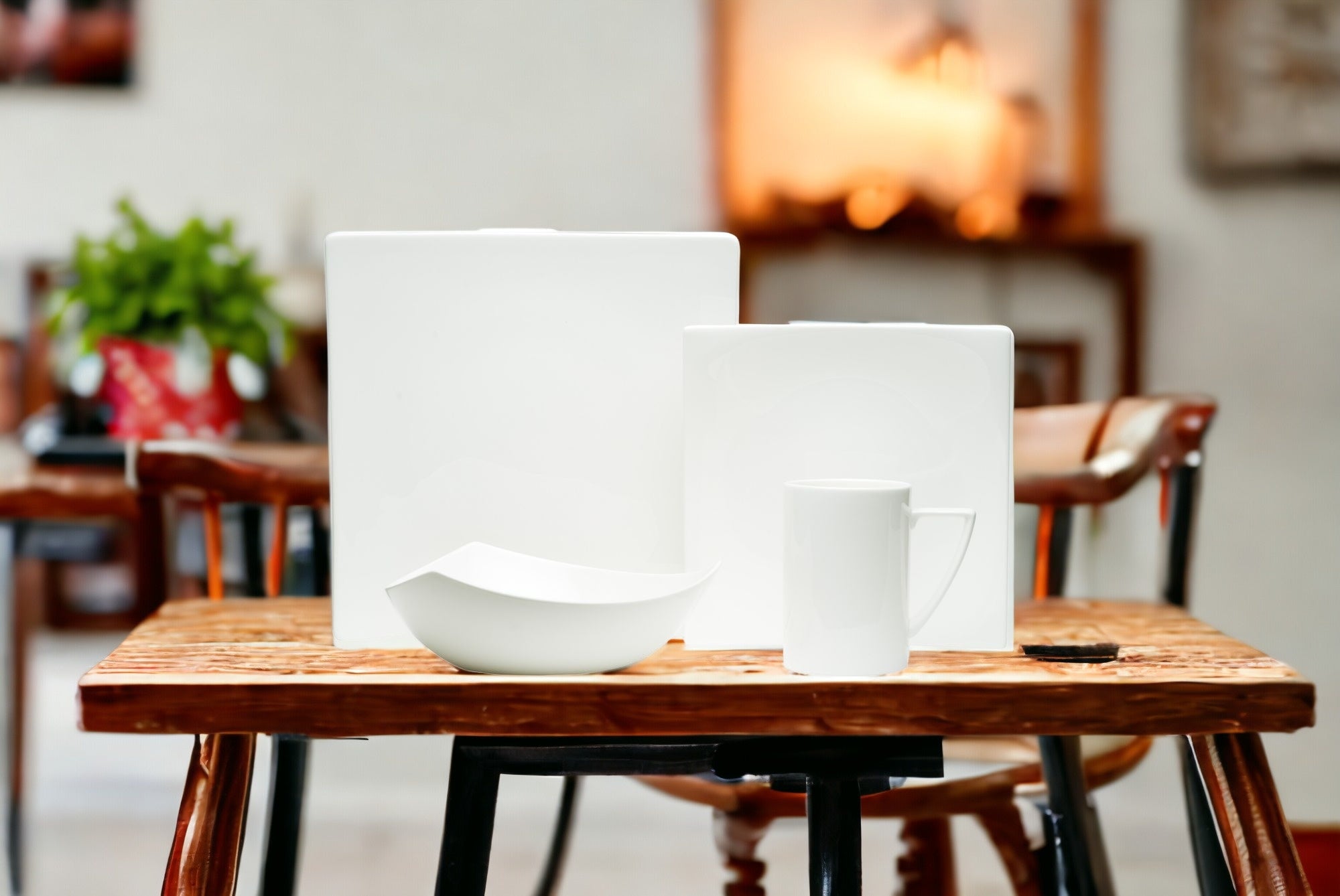 White Four Piece Square Bone China Dinnerware Set-1