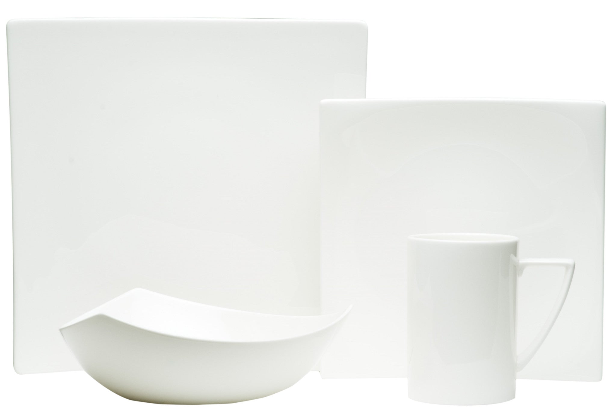 White Four Piece Square Bone China Dinnerware Set-0