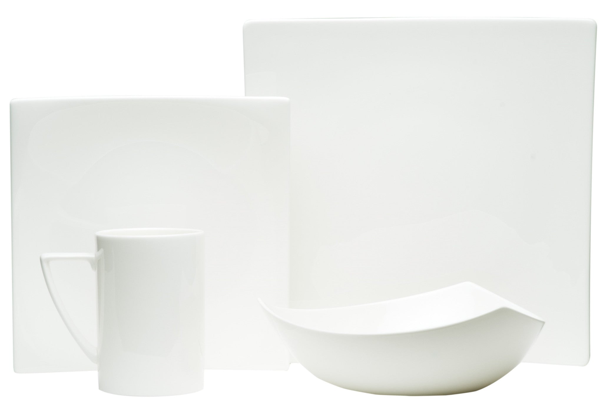 White Four Piece Square Bone China Dinnerware Set-3