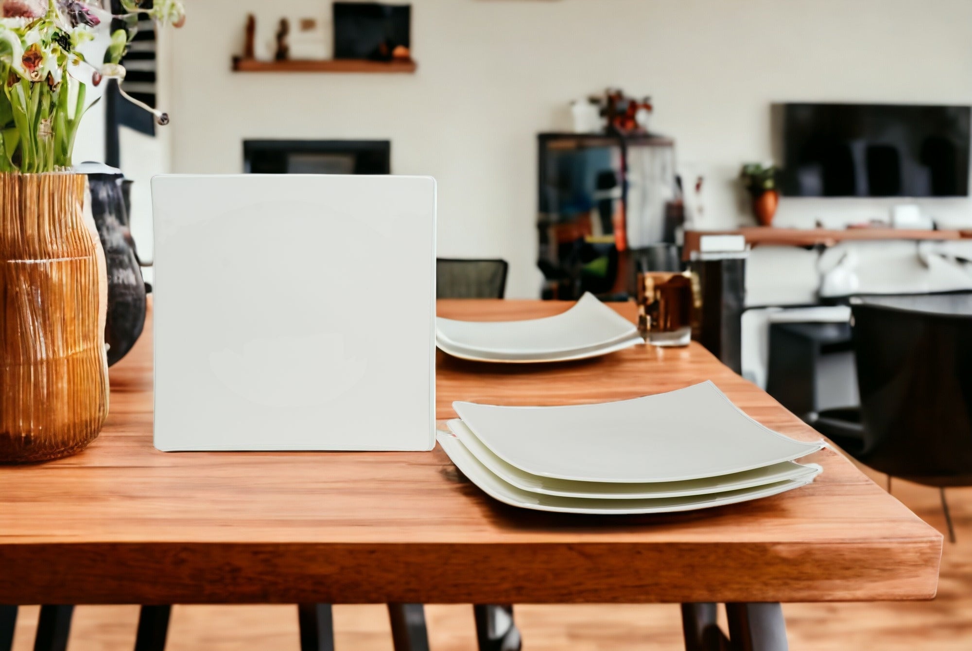 White Six Piece Square Bone China Service For Six Dinner Plate Set-Dinnerware-DECOROLALA