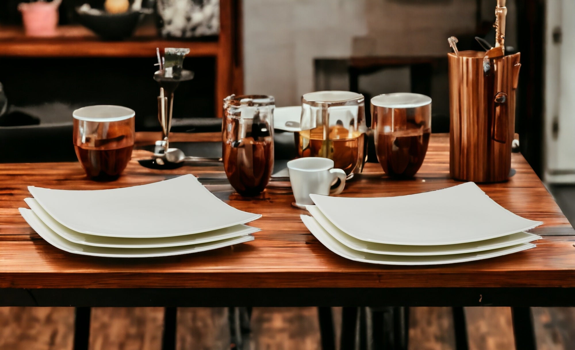 White Six Piece Square Bone China Service For Six Salad Plate Set-Dinnerware-DECOROLALA