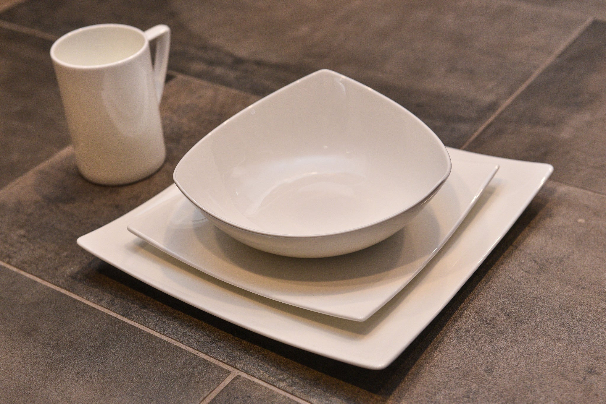 White Six Piece Triangle Bone China Service For Six Bowl Set-7