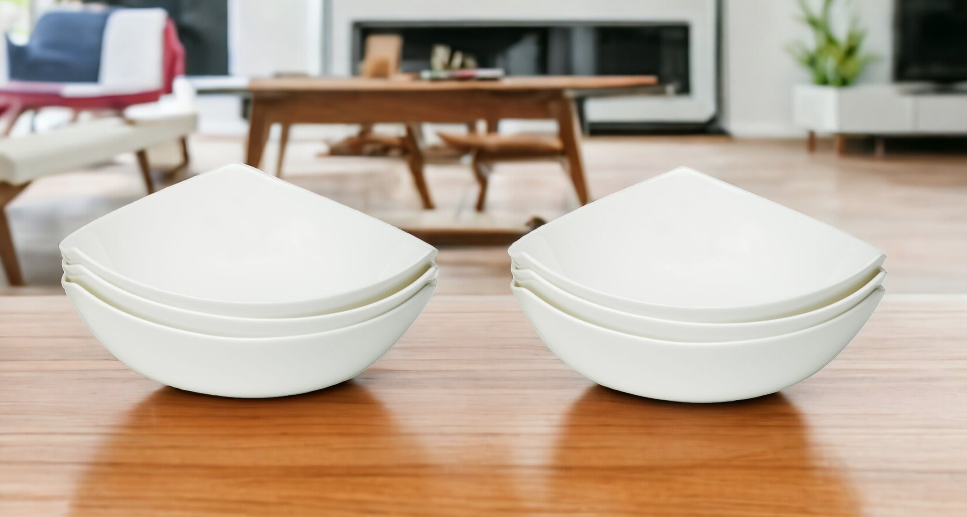White Six Piece Triangle Bone China Service For Six Bowl Set-1