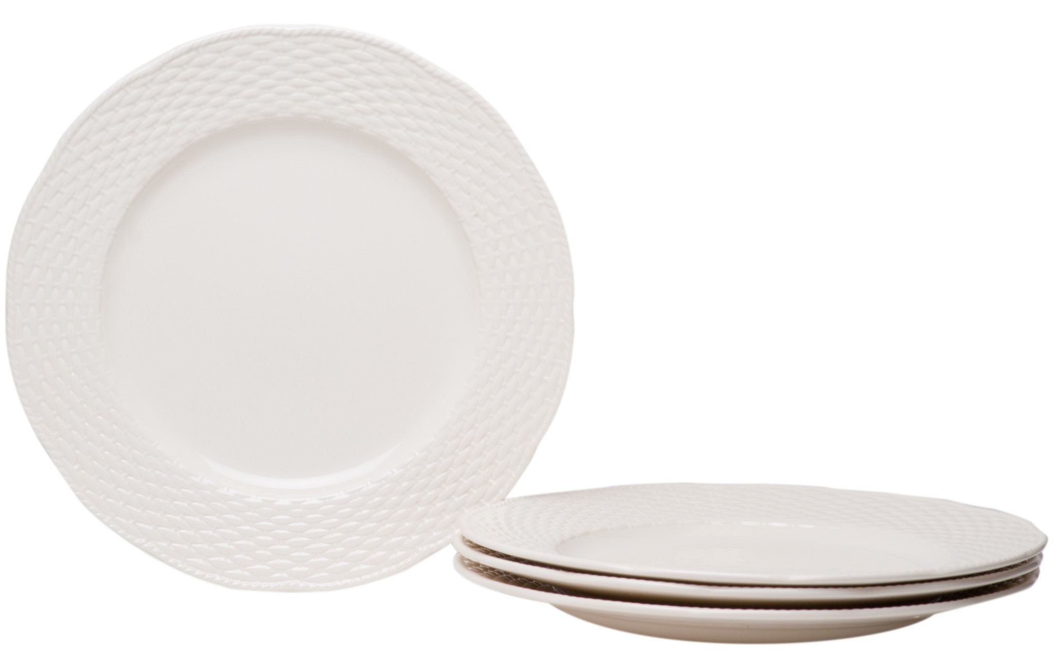 White Four Piece Weave Stoneware Service For Four Dinner Plate Set-Dinnerware-DECOROLALA