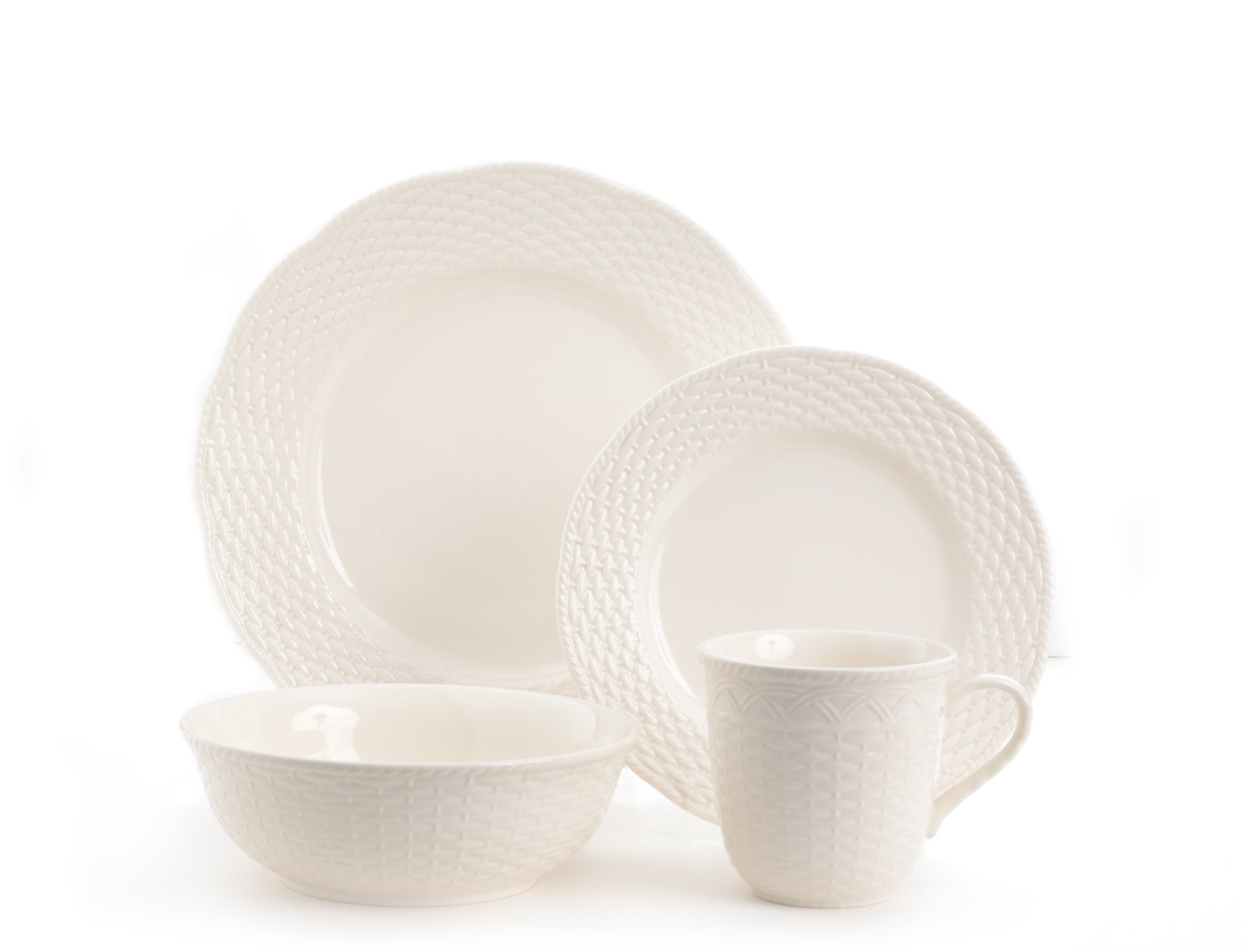 White Four Piece Weave Stoneware Service For Four Dinner Plate Set-Dinnerware-DECOROLALA