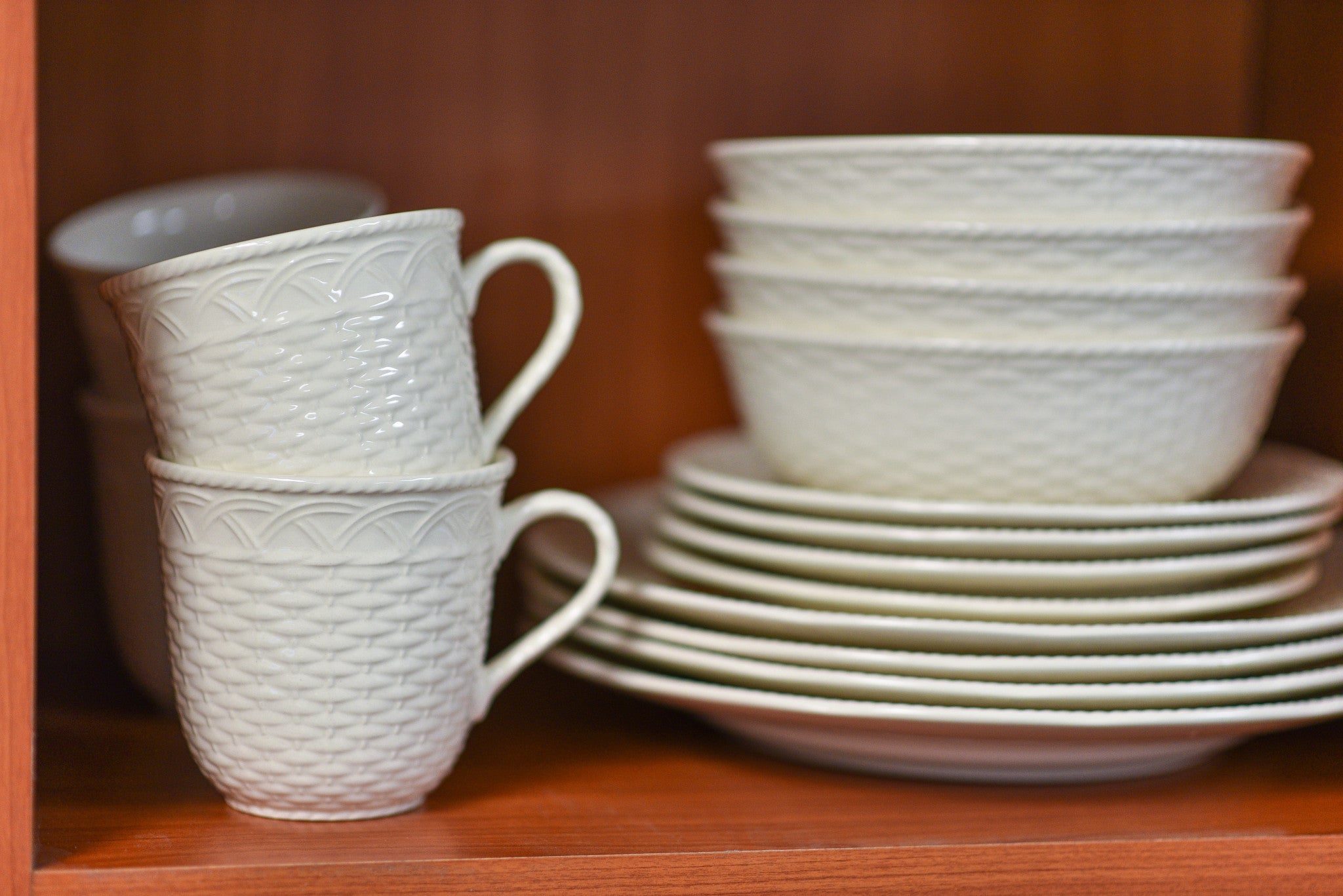 White Four Piece Weave Stoneware Service For Four Dinner Plate Set-Dinnerware-DECOROLALA
