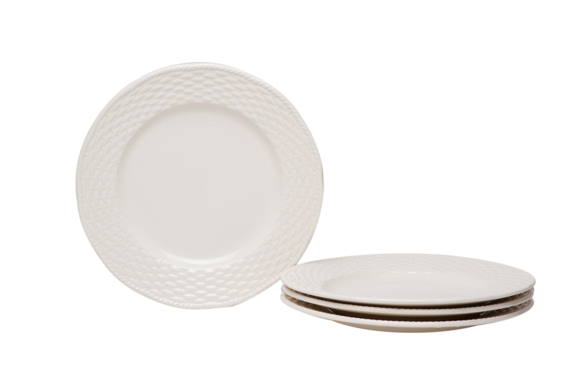 White Four Piece Round Weave Stoneware Service For Four Salad Plate Set-Dinnerware-DECOROLALA