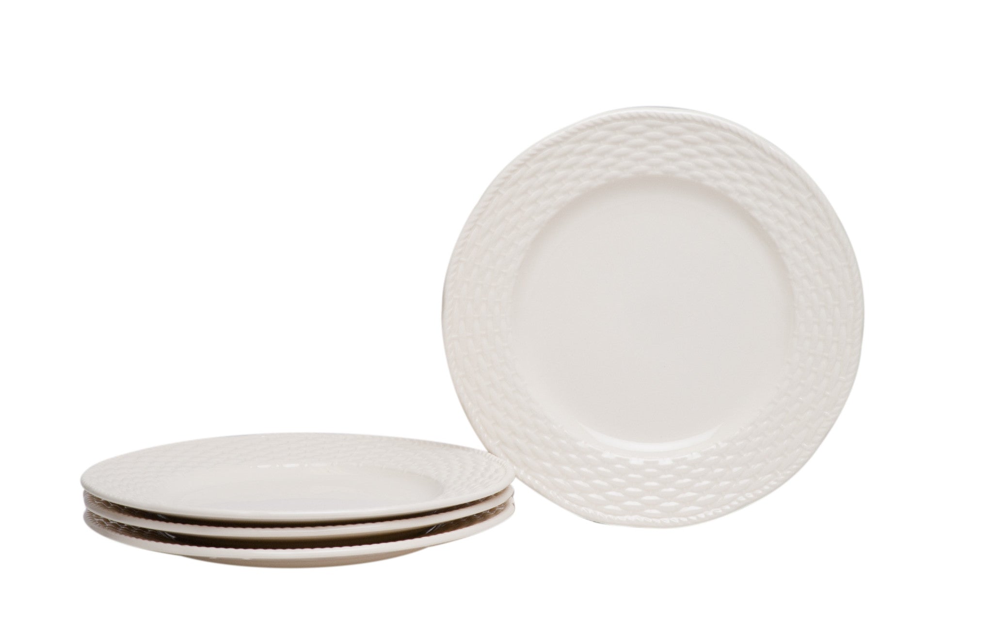 White Four Piece Round Weave Stoneware Service For Four Salad Plate Set-Dinnerware-DECOROLALA