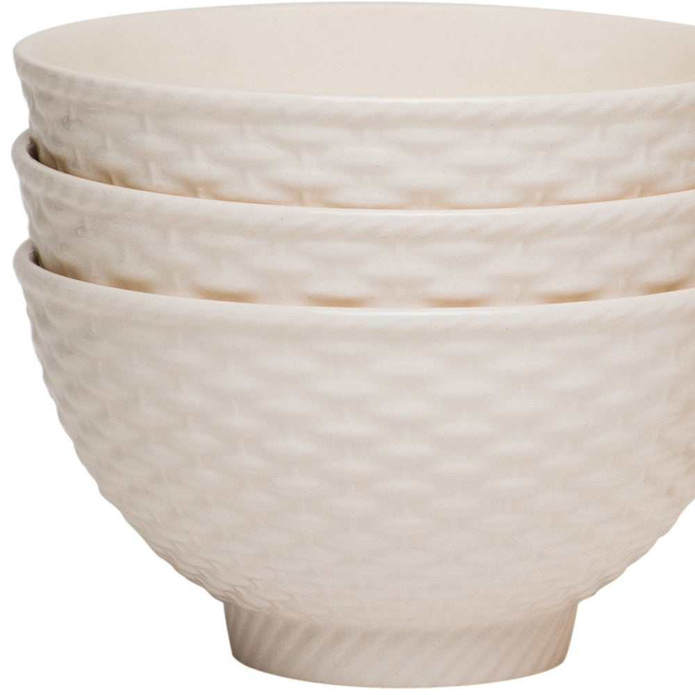 White Four Piece Weave Stoneware Service For Four Bowl Set-Dinnerware-DECOROLALA