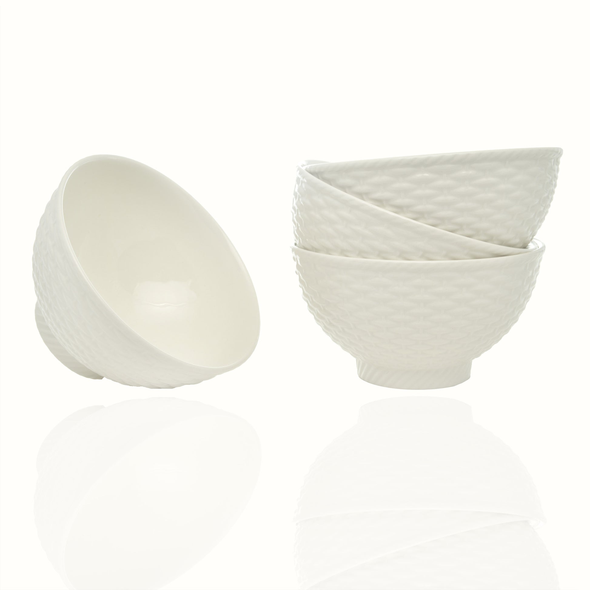 White Four Piece Weave Stoneware Service For Four Bowl Set-Dinnerware-DECOROLALA