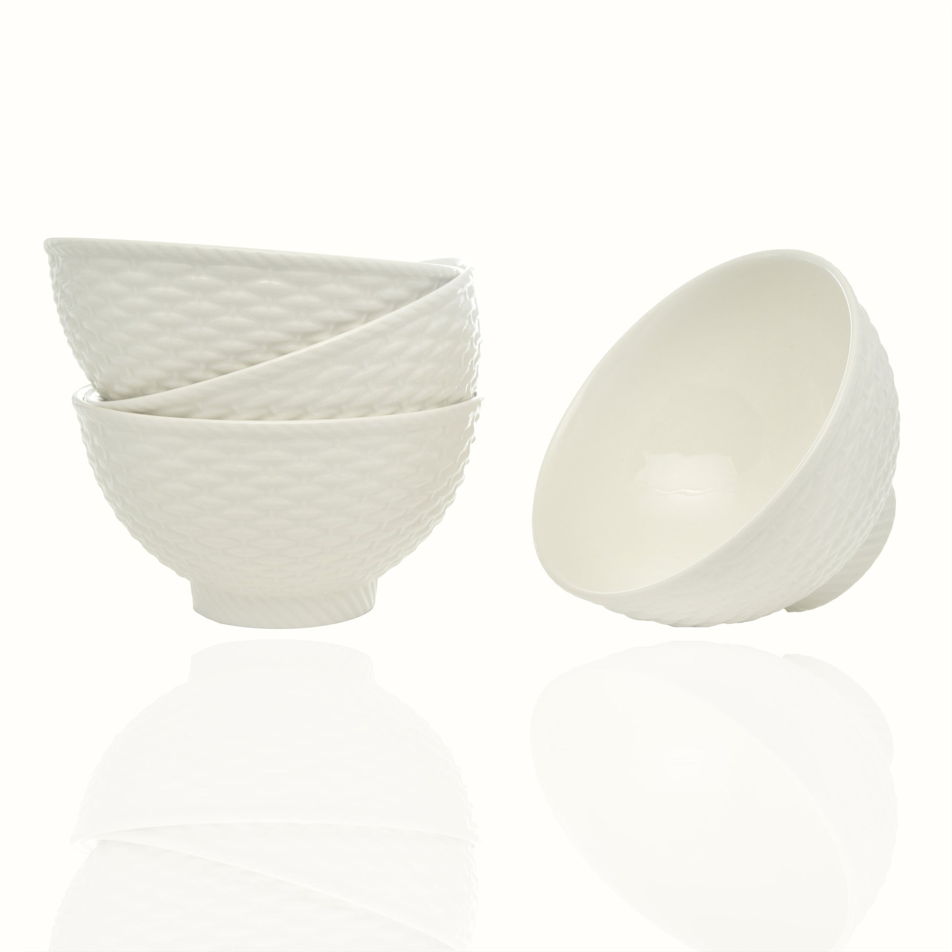 White Four Piece Weave Stoneware Service For Four Bowl Set-Dinnerware-DECOROLALA