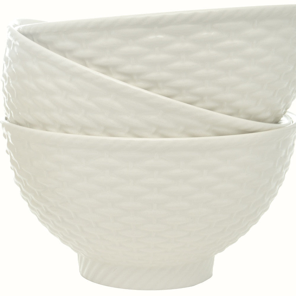 White Four Piece Weave Stoneware Service For Four Bowl Set-Dinnerware-DECOROLALA