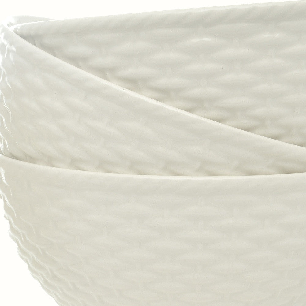White Four Piece Weave Stoneware Service For Four Bowl Set-Dinnerware-DECOROLALA