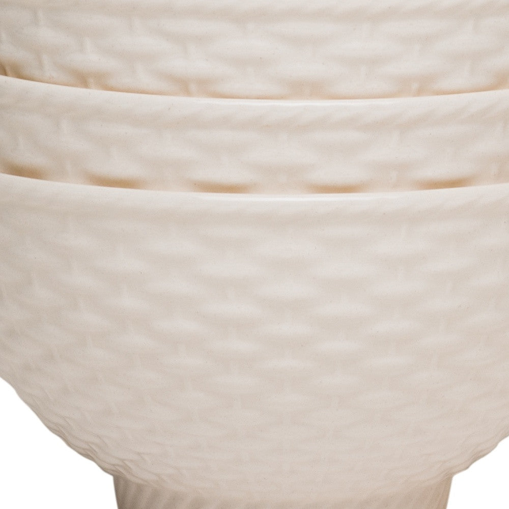 White Four Piece Weave Stoneware Service For Four Bowl Set-Dinnerware-DECOROLALA