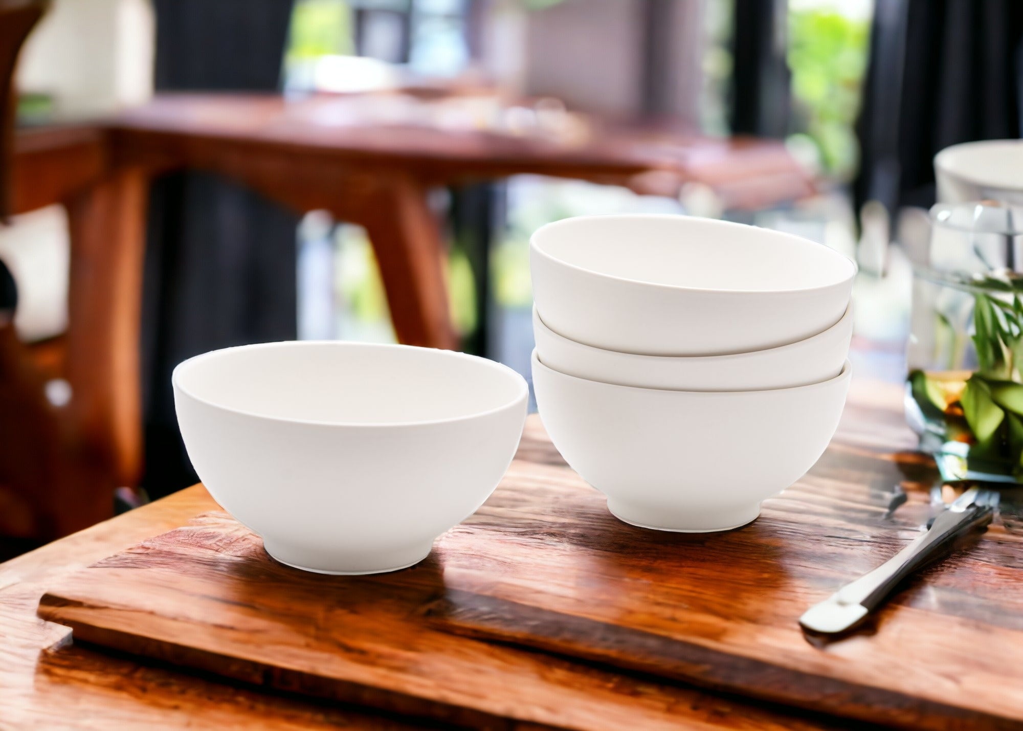 White Four Piece Porcelain Service For Four Bowl Set-Dinnerware-DECOROLALA