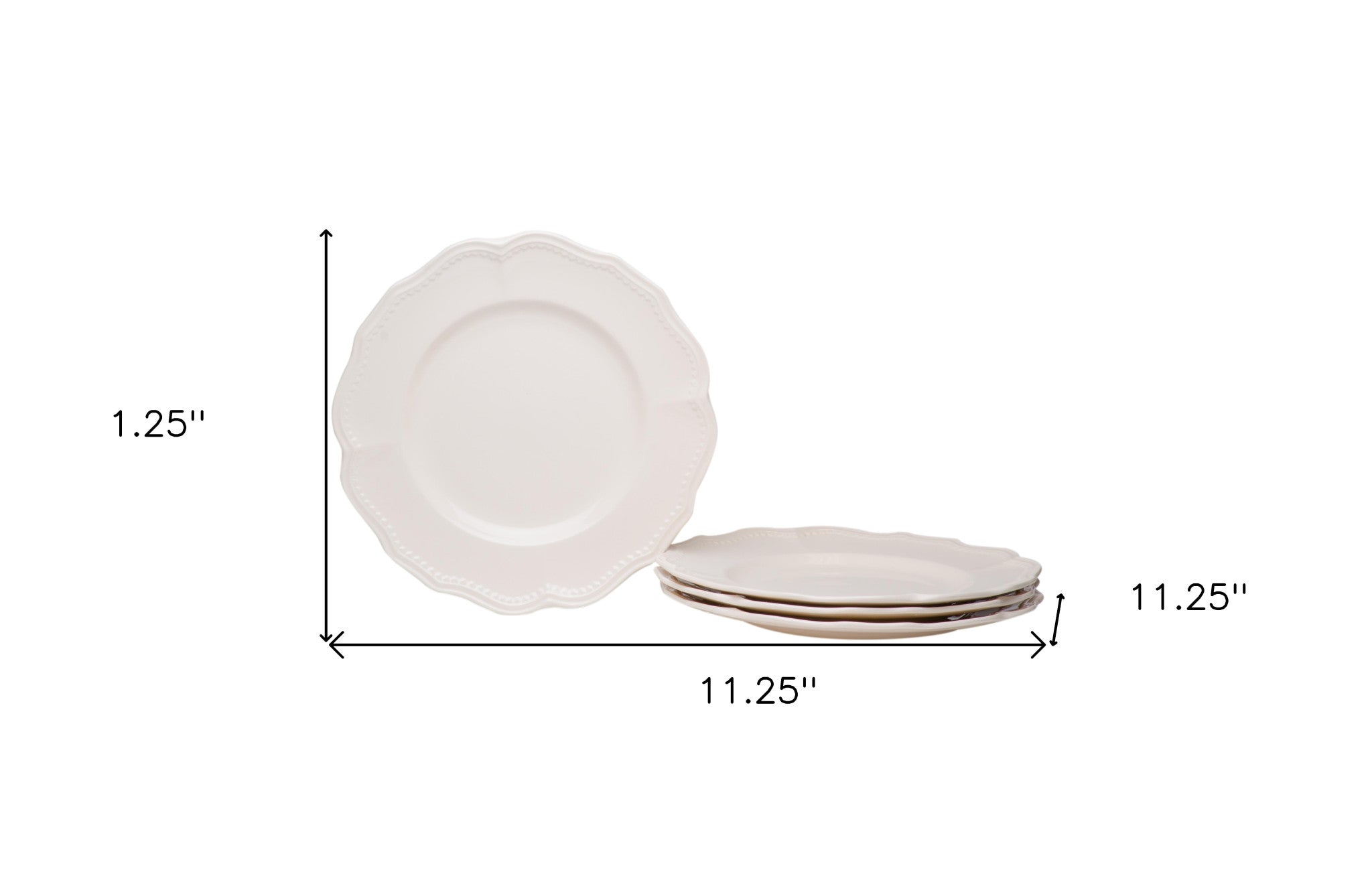 White Four Piece Scallop Stoneware Service For Four Dinner Plate Set-Dinnerware-DECOROLALA