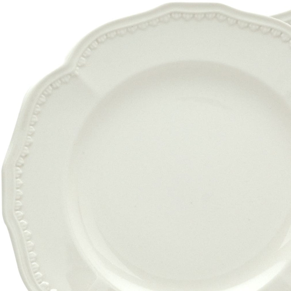 White Four Piece Round Scallop Stoneware Service For Four Salad Plate Set-Dinnerware-DECOROLALA