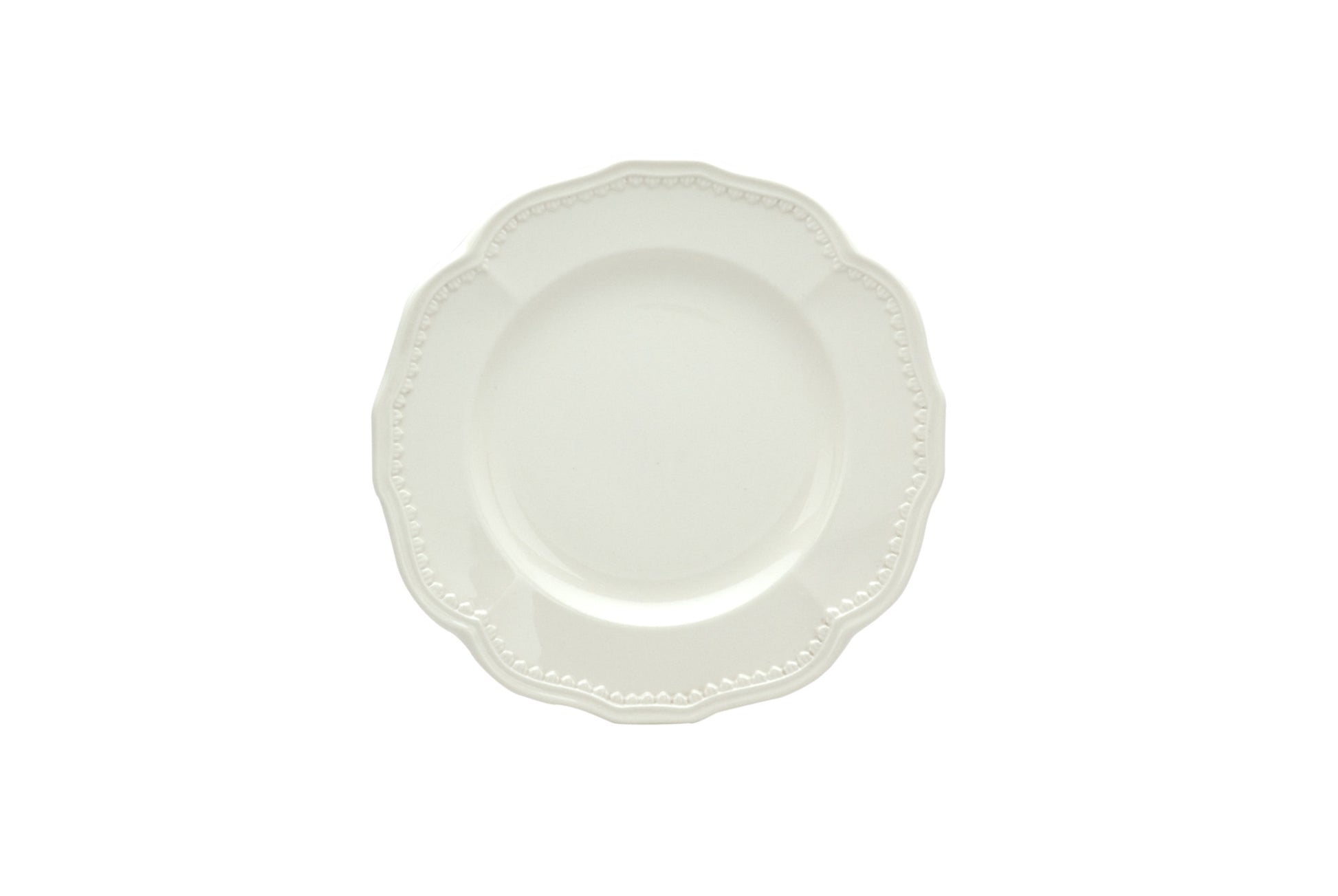 White Four Piece Round Scallop Stoneware Service For Four Salad Plate Set-Dinnerware-DECOROLALA