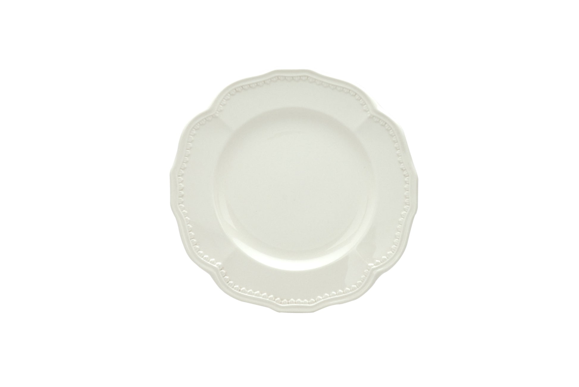 White Four Piece Round Scallop Stoneware Service For Four Salad Plate Set-Dinnerware-DECOROLALA