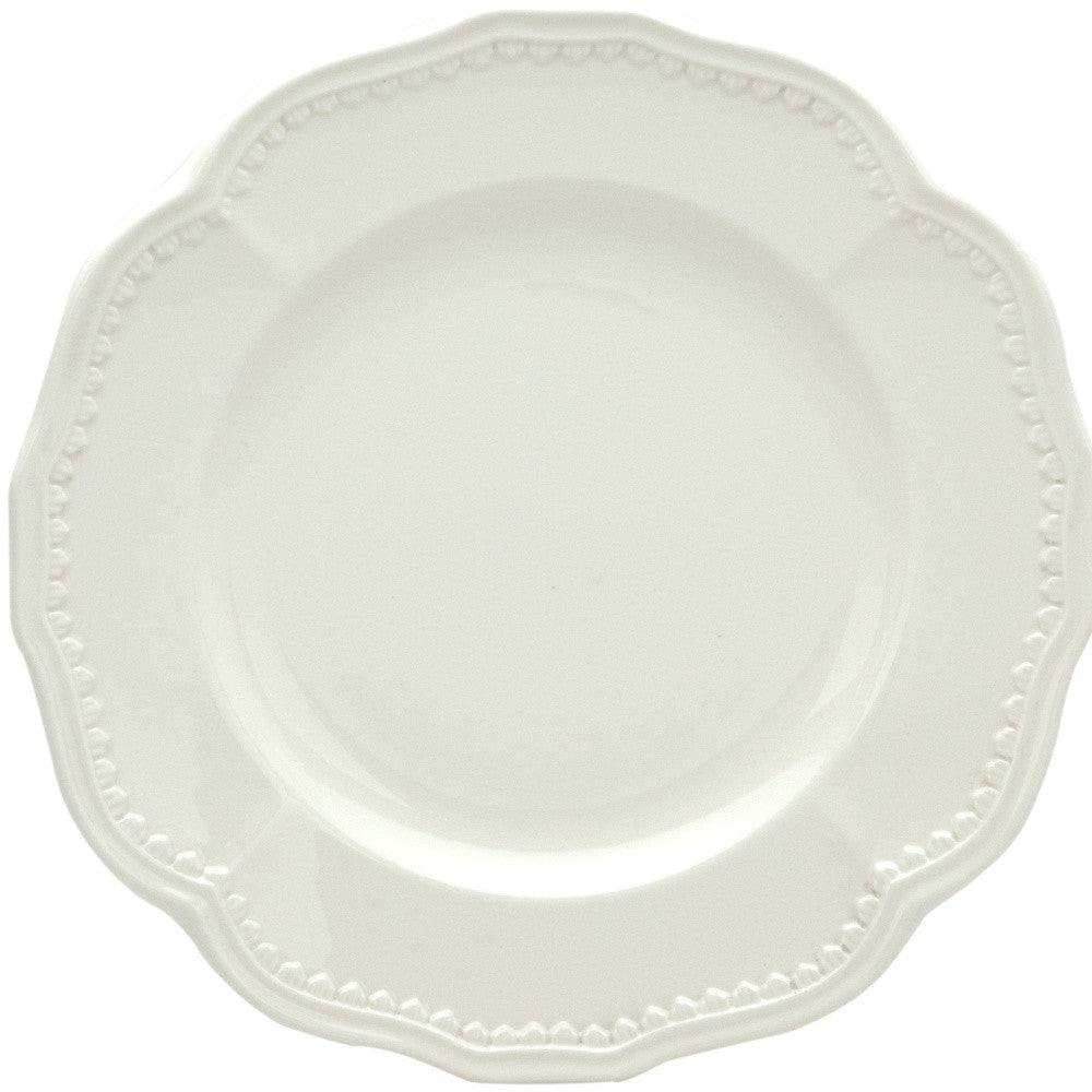 White Four Piece Round Scallop Stoneware Service For Four Salad Plate Set-Dinnerware-DECOROLALA