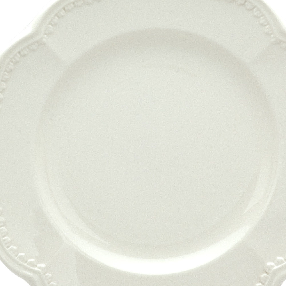 White Four Piece Round Scallop Stoneware Service For Four Salad Plate Set-Dinnerware-DECOROLALA