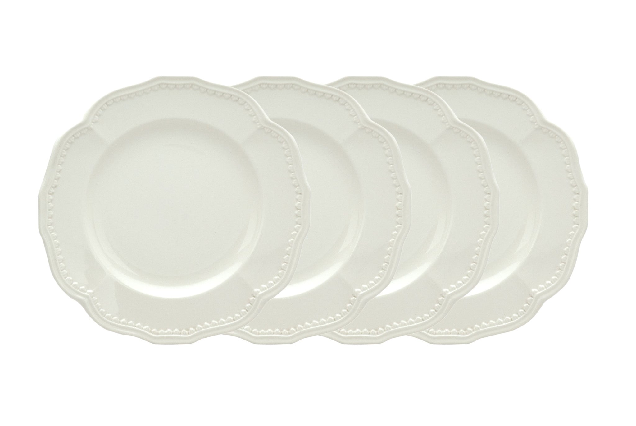 White Four Piece Round Scallop Stoneware Service For Four Salad Plate Set-Dinnerware-DECOROLALA