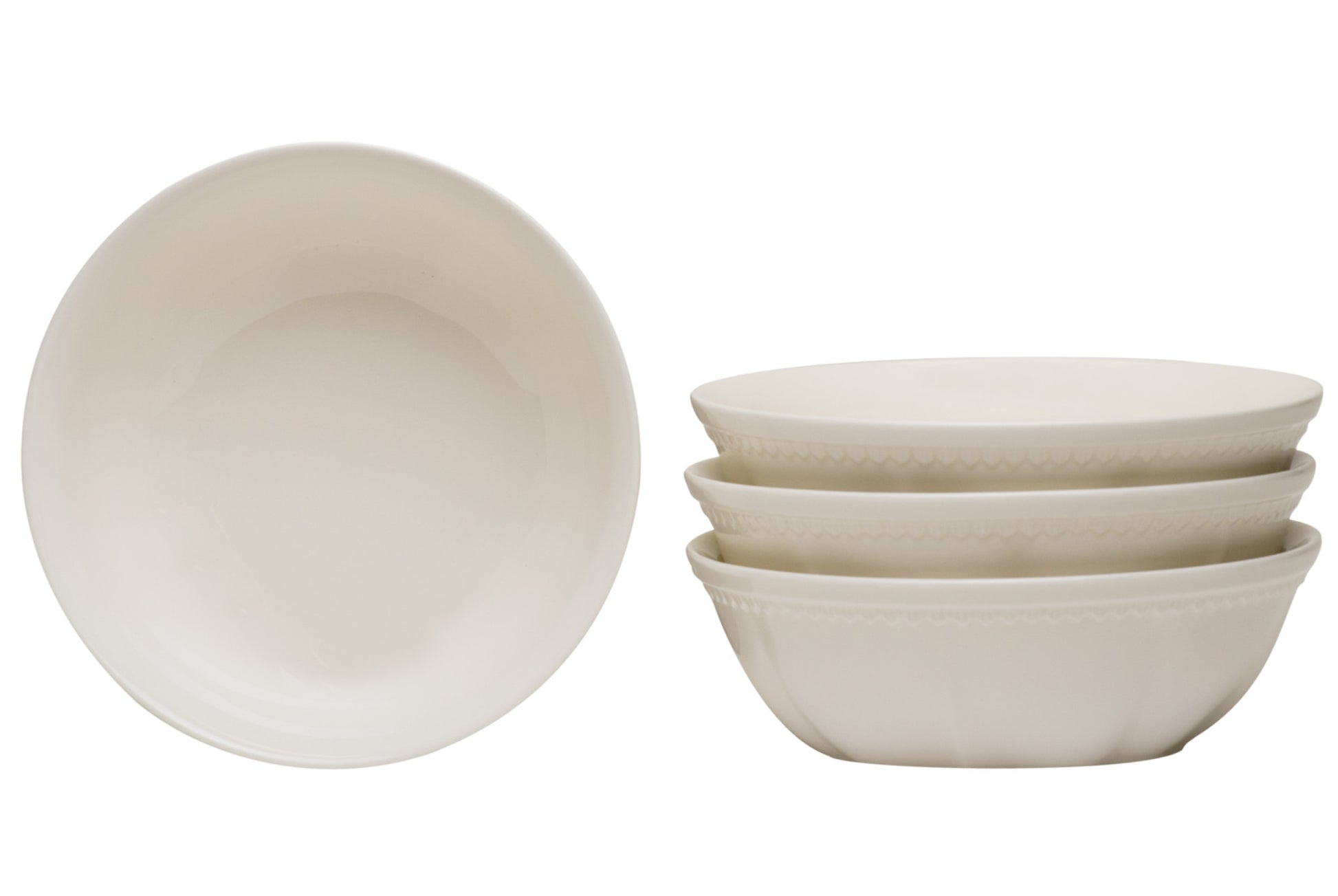 White Four Piece Round Scallop Stoneware Service For Four Bowl Set-Dinnerware-DECOROLALA