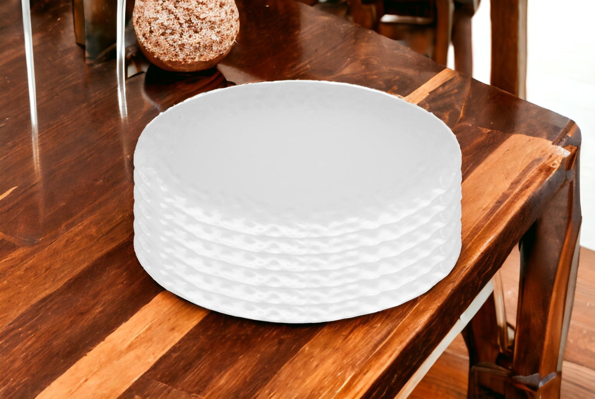 White Six Piece Round Pebbled Porcelain Service For Six Dinner Plate Set-Dinnerware-DECOROLALA