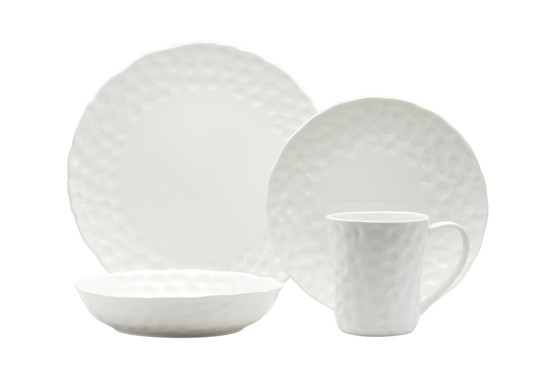 White Six Piece Round Pebbled Porcelain Service For Six Bowl Set-Dinnerware-DECOROLALA