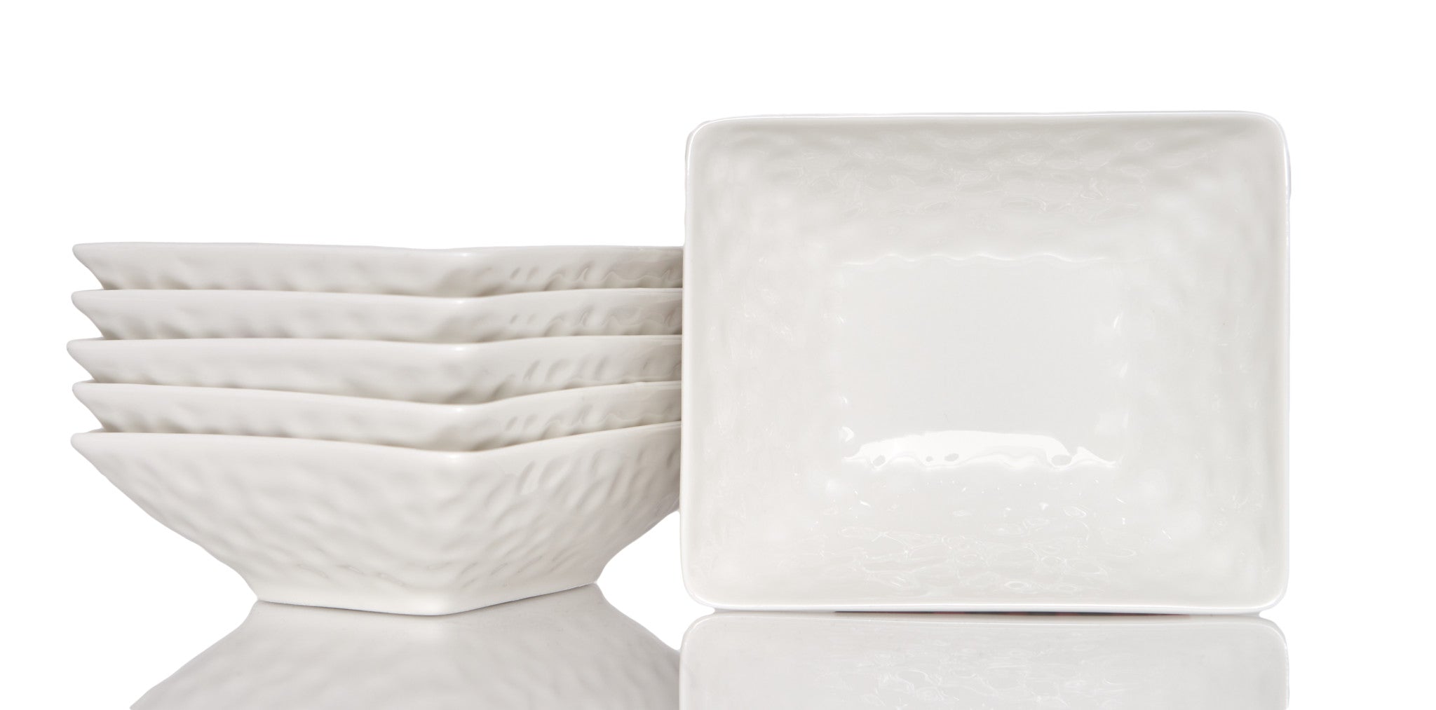 White Six Piece Pebbled Porcelain Service For Six Bowl Set-Dinnerware-DECOROLALA