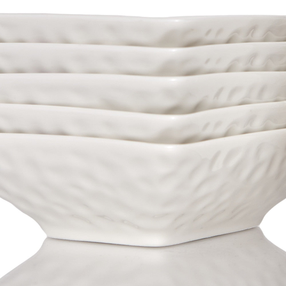 White Six Piece Pebbled Porcelain Service For Six Bowl Set-Dinnerware-DECOROLALA