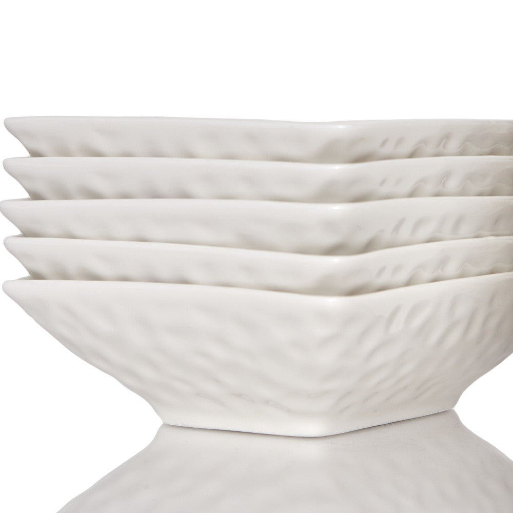 White Six Piece Pebbled Porcelain Service For Six Bowl Set-Dinnerware-DECOROLALA