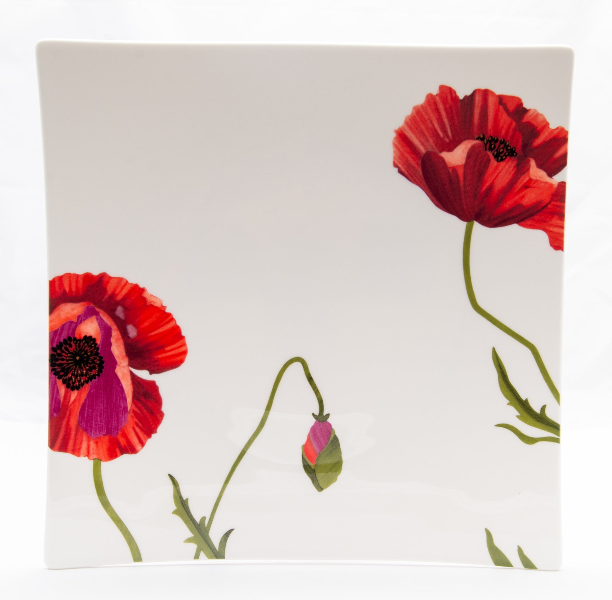 Red and White Six Piece Square Floral Bone China Service For Six Dinner Plate Set-Dinnerware-DECOROLALA
