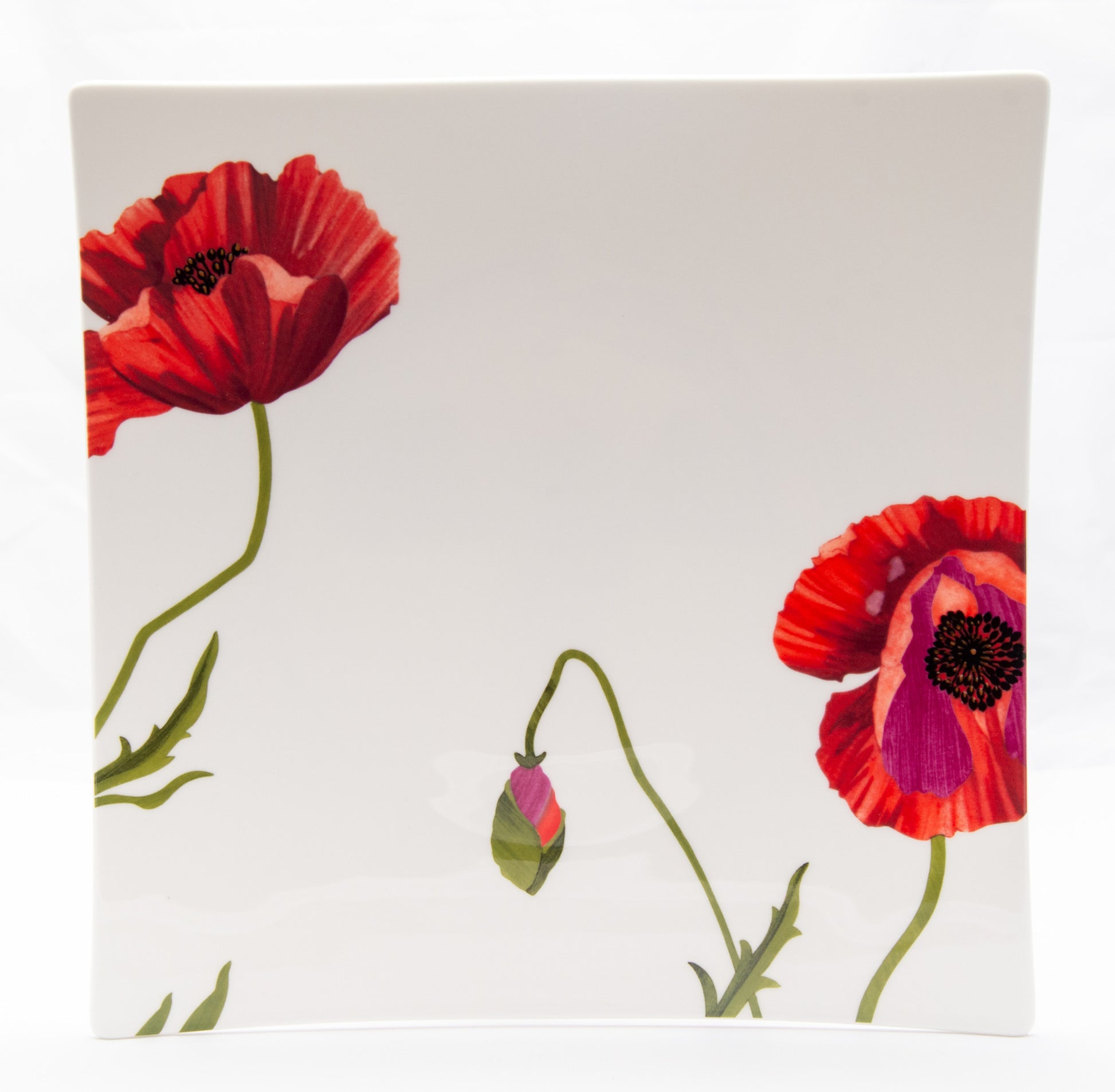 Red and White Six Piece Square Floral Bone China Service For Six Dinner Plate Set-Dinnerware-DECOROLALA