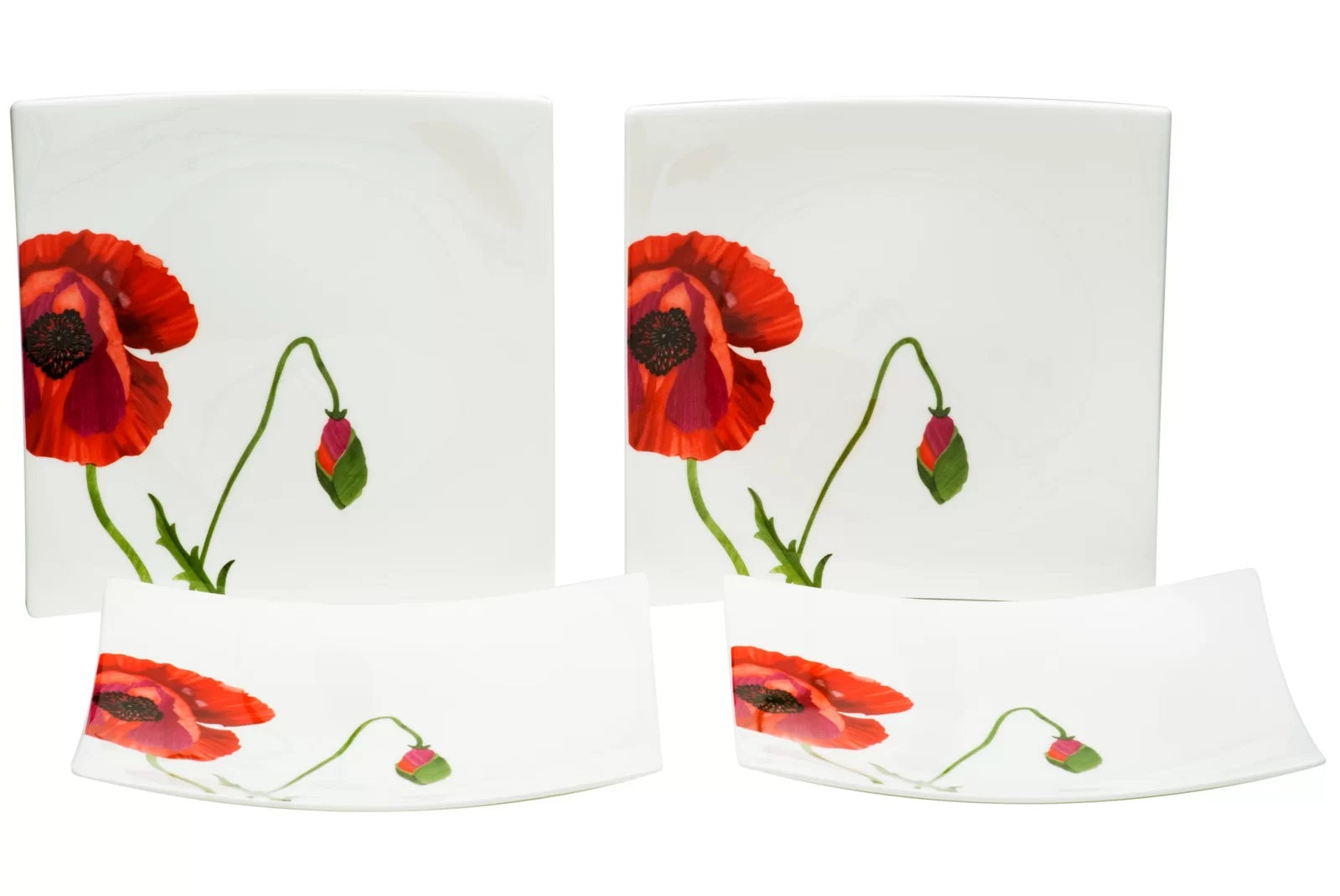 Red and White Six Piece Square Floral Bone China Service For Six Salad Plate Set-Dinnerware-DECOROLALA