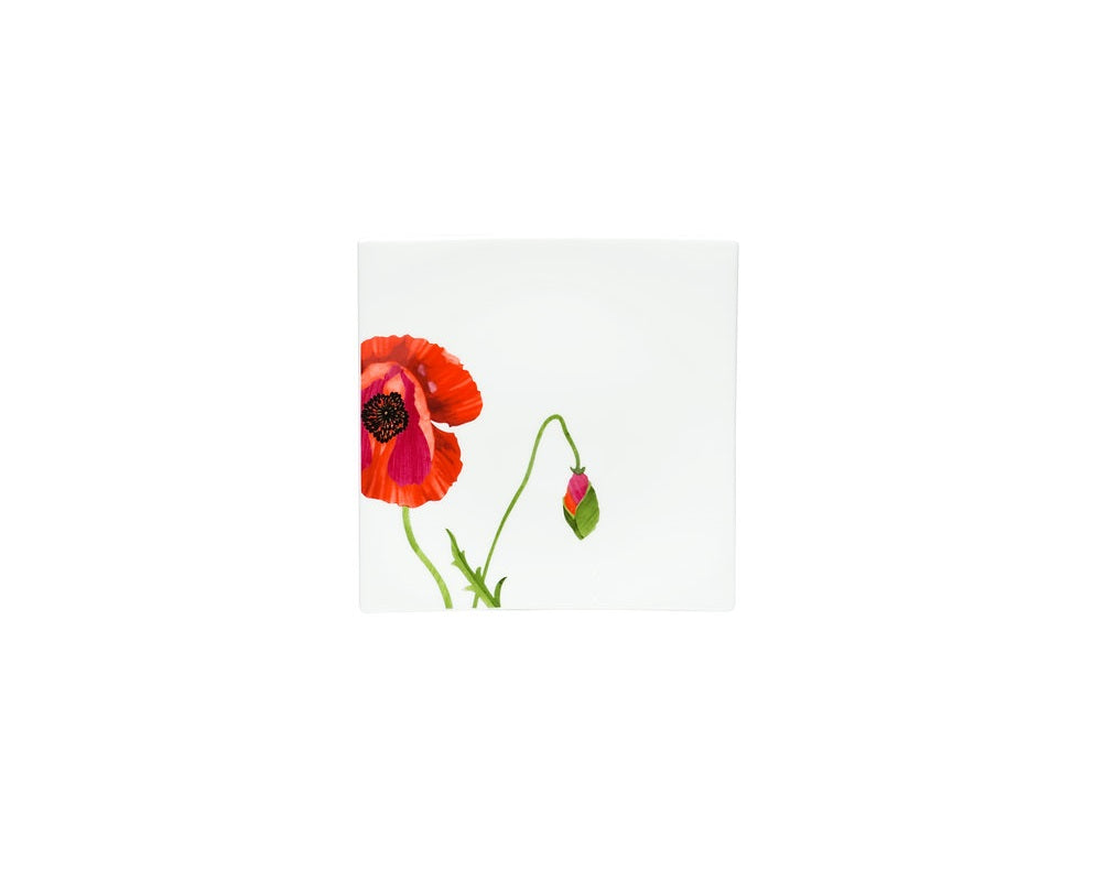 Red and White Four Piece Square Floral Bone China Dinnerware Set-2