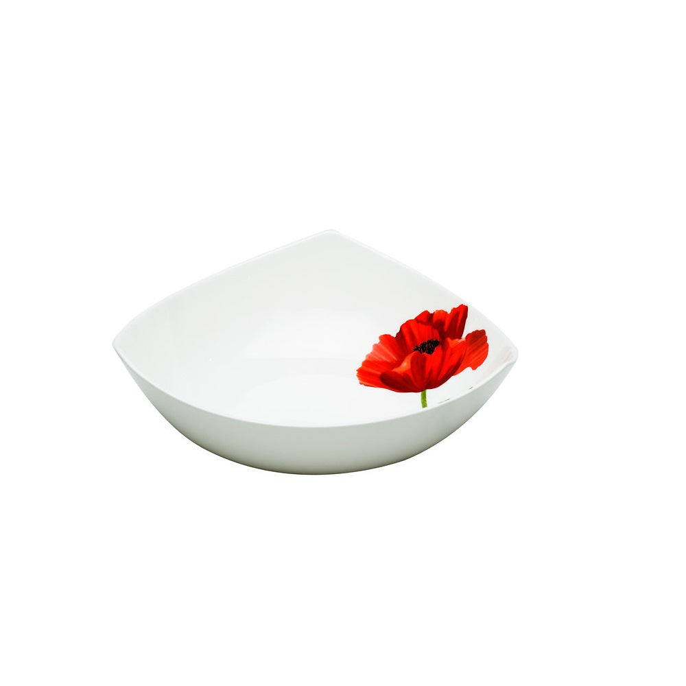 Red and White Four Piece Square Floral Bone China Dinnerware Set-1