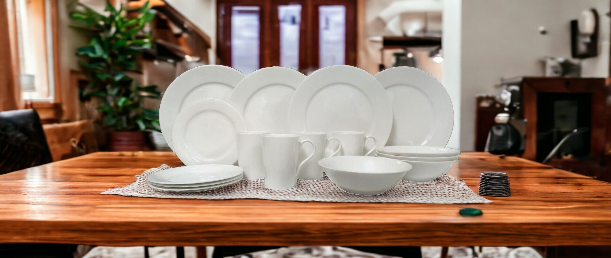 White Sixteen Piece Round Bone China Service For Four Dinnerware Set-0