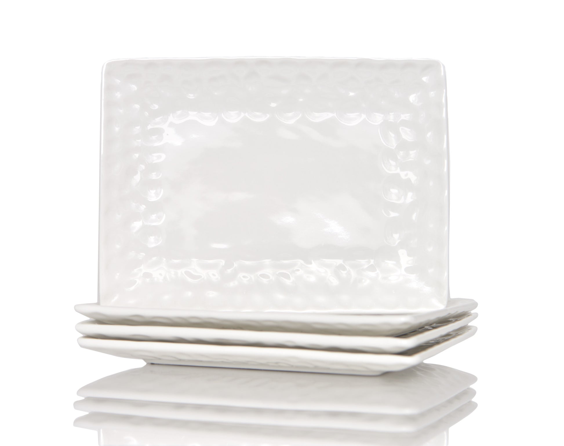 White Six Piece Rectangle Pebbled Porcelain Service For Six Dinner Plate Set-Dinnerware-DECOROLALA