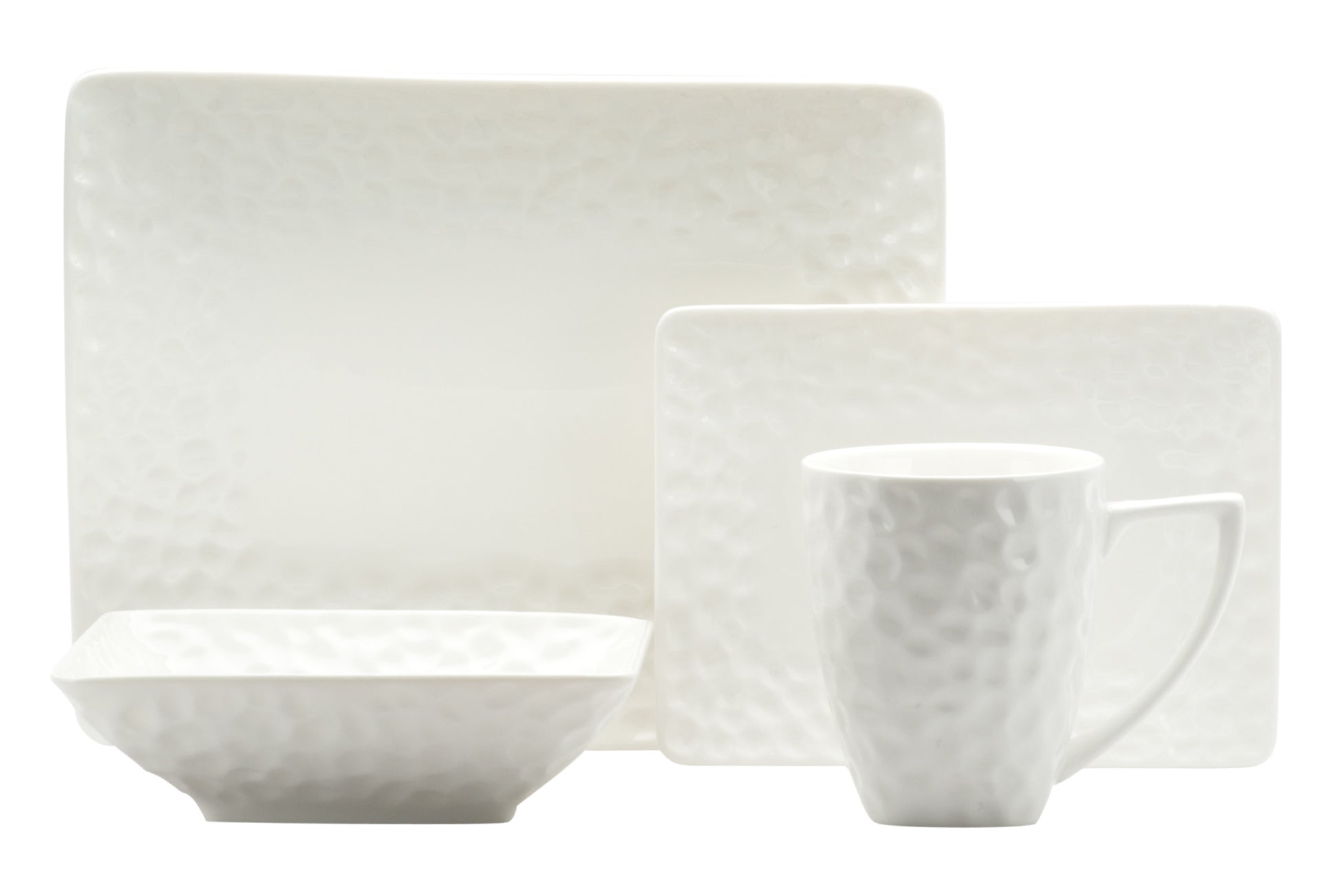 White Six Piece Rectangle Pebbled Porcelain Service For Six Dinner Plate Set-Dinnerware-DECOROLALA