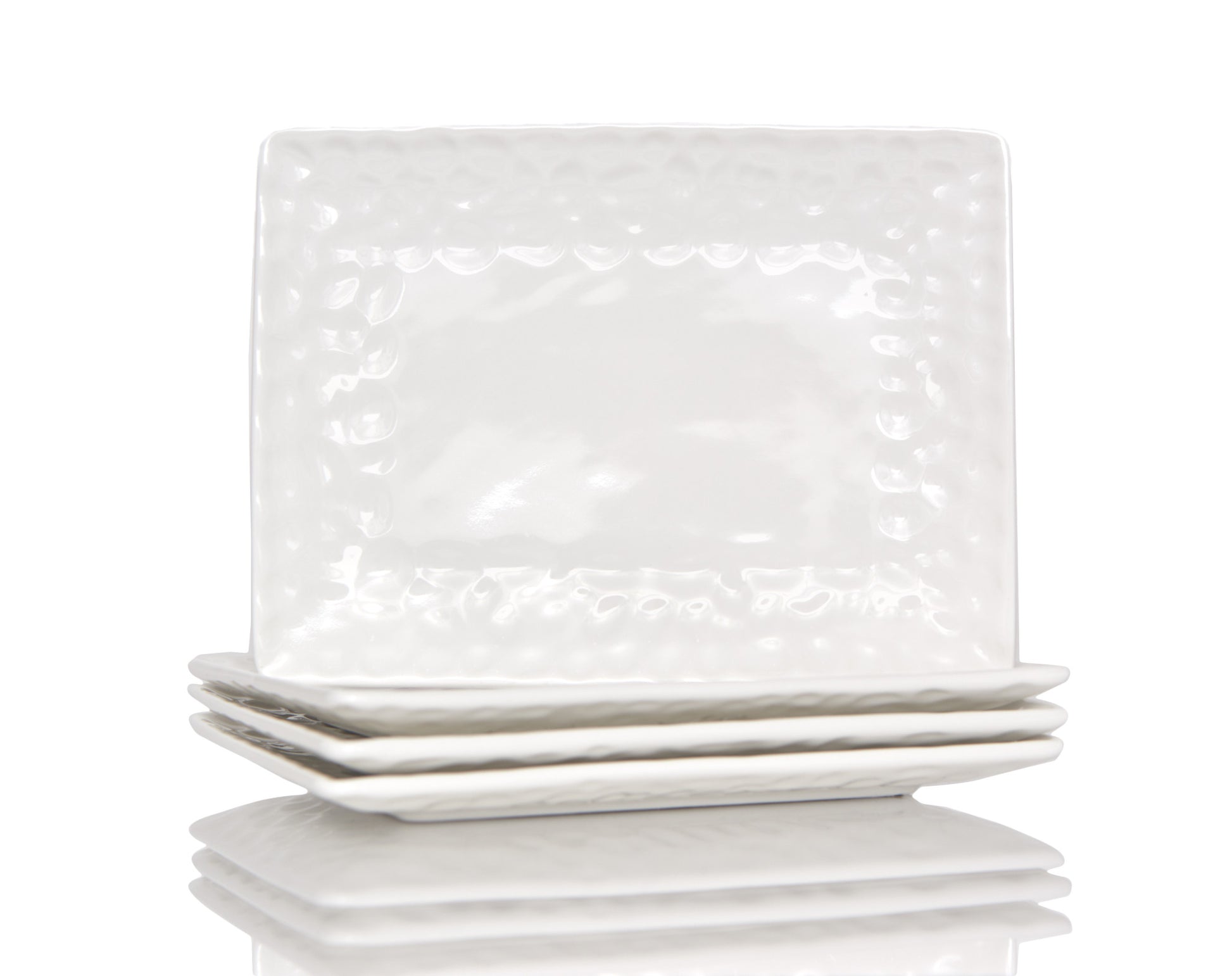 White Six Piece Rectangle Pebbled Porcelain Service For Six Dinner Plate Set-Dinnerware-DECOROLALA