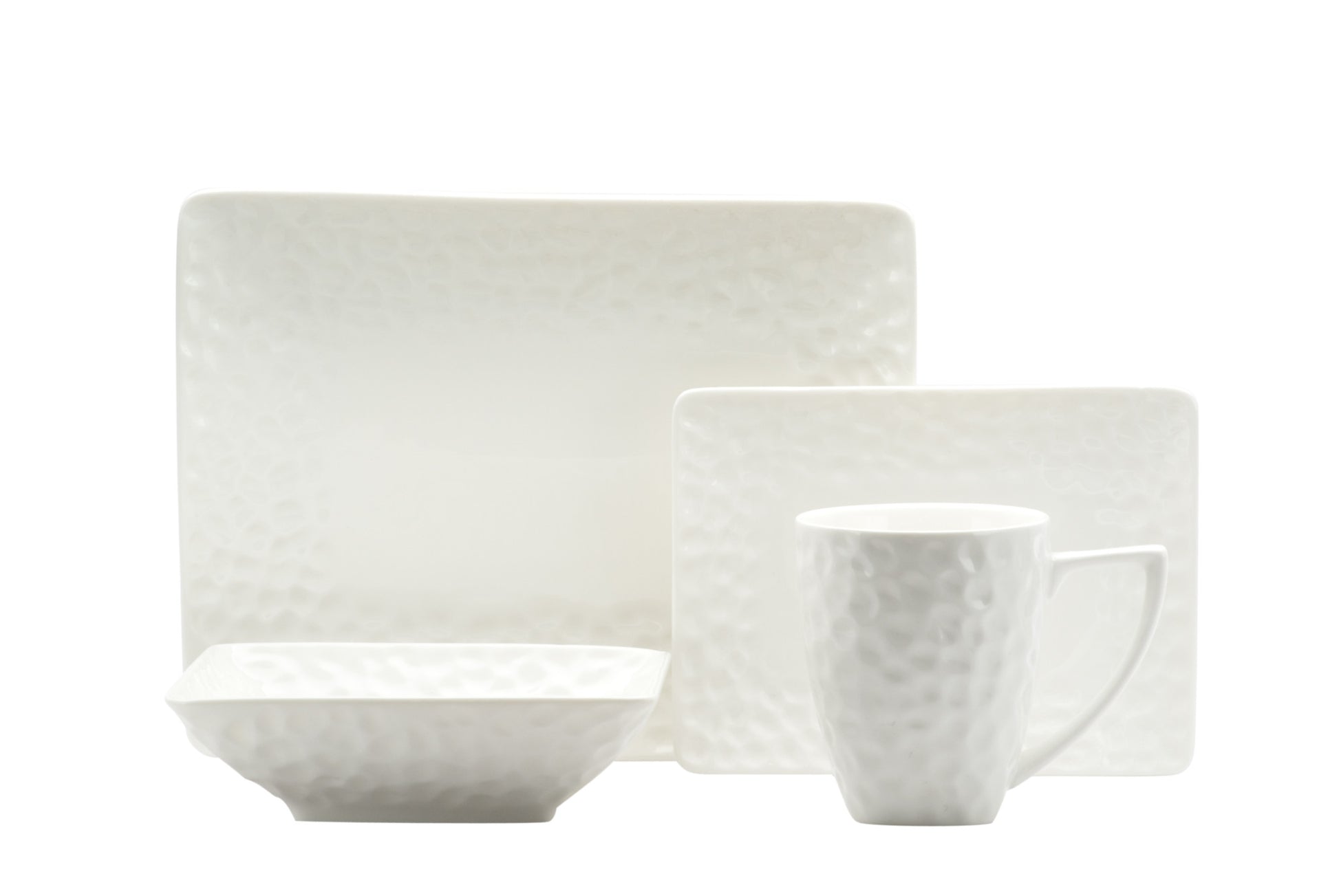 White Six Piece Rectangle Pebbled Porcelain Service For Six Salad Plate Set-Dinnerware-DECOROLALA