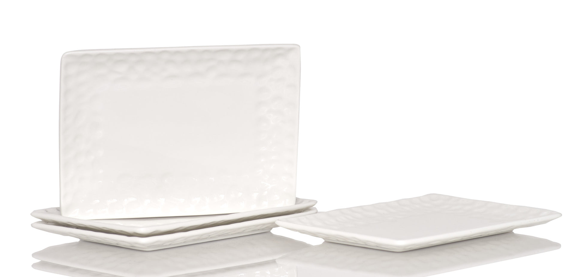 White Six Piece Rectangle Pebbled Porcelain Service For Six Salad Plate Set-Dinnerware-DECOROLALA