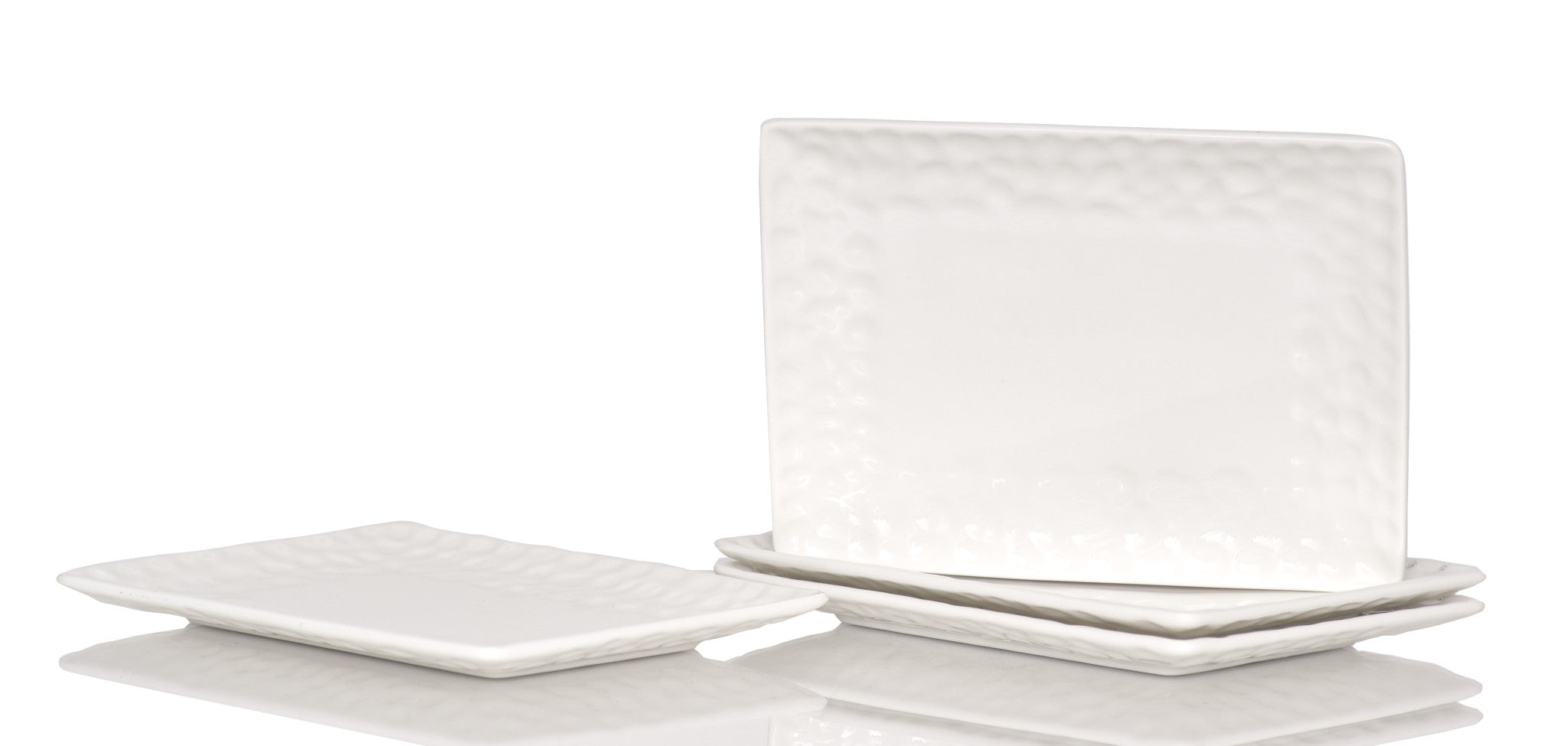 White Six Piece Rectangle Pebbled Porcelain Service For Six Salad Plate Set-Dinnerware-DECOROLALA